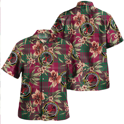 Crawford Red Modern Tartan Clan Crest Badge Aloha Hawaiian Shirt Tropical Old Style