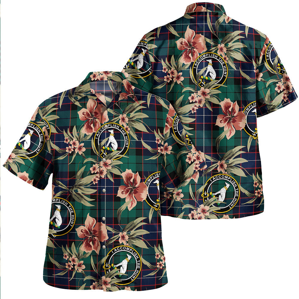 Clan Hunter (Michael) Modern Tartan Crest Badge Aloha Hawaiian Shirt Tropical Old Style AO30 Hunter (Michael) Modern Tartan Tartan Today   