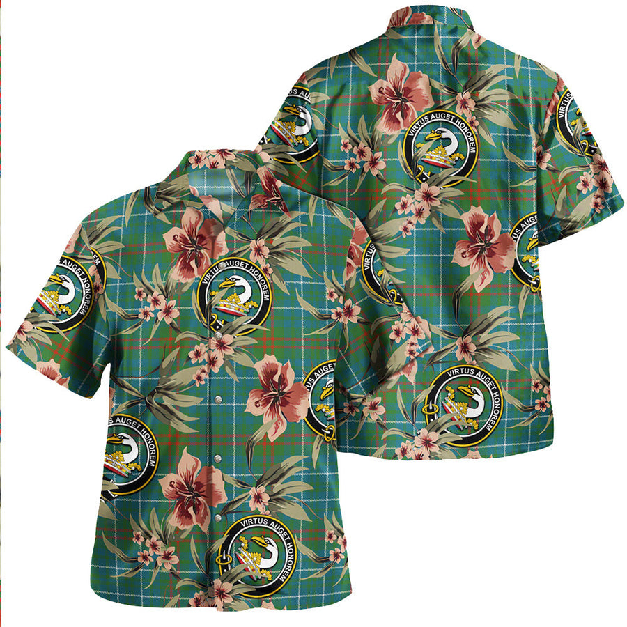 Clan Edmonstone Modern Tartan Crest Badge Aloha Hawaiian Shirt Tropical Old Style