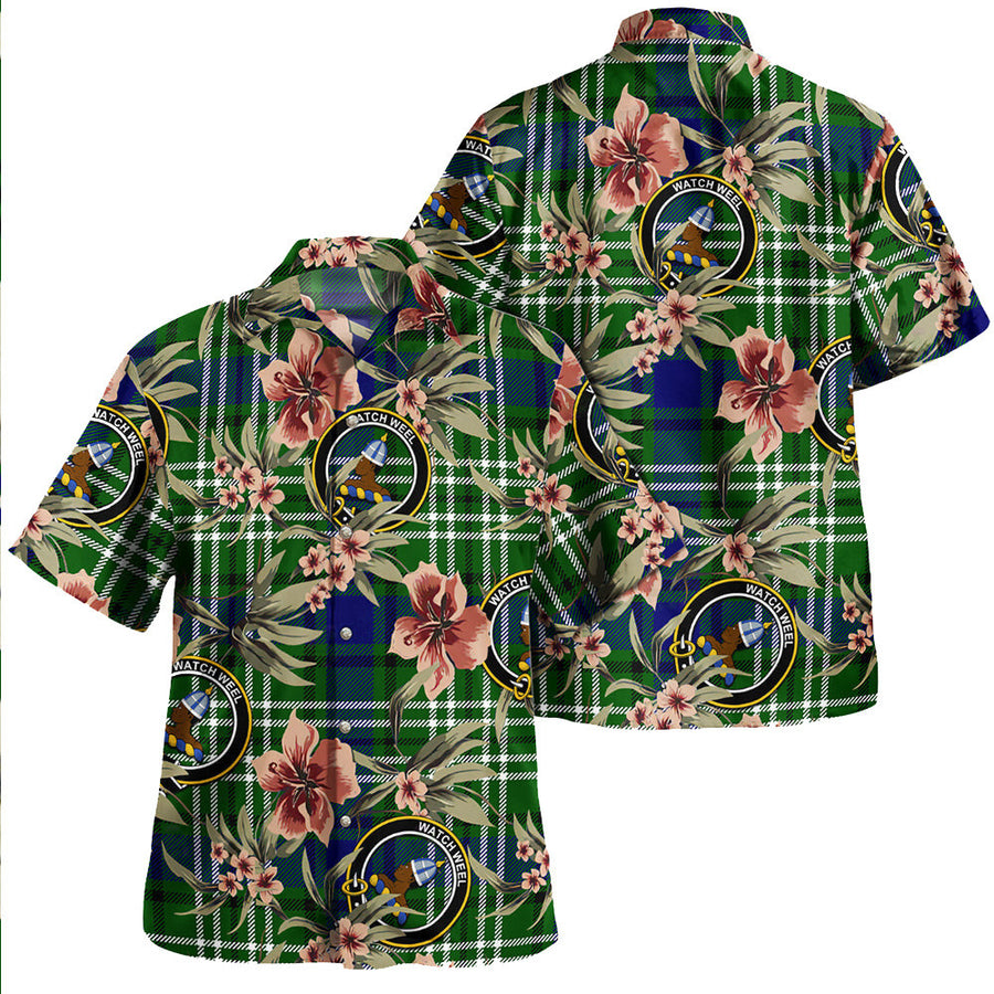 Clan Haliburton Tartan Crest Badge Aloha Hawaiian Shirt Tropical Old Style
