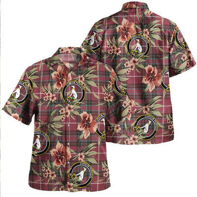 Clan Hunter of Bute (Hunter Maroon) Weathered Tartan Crest Badge Aloha Hawaiian Shirt Tropical Old Style MC49