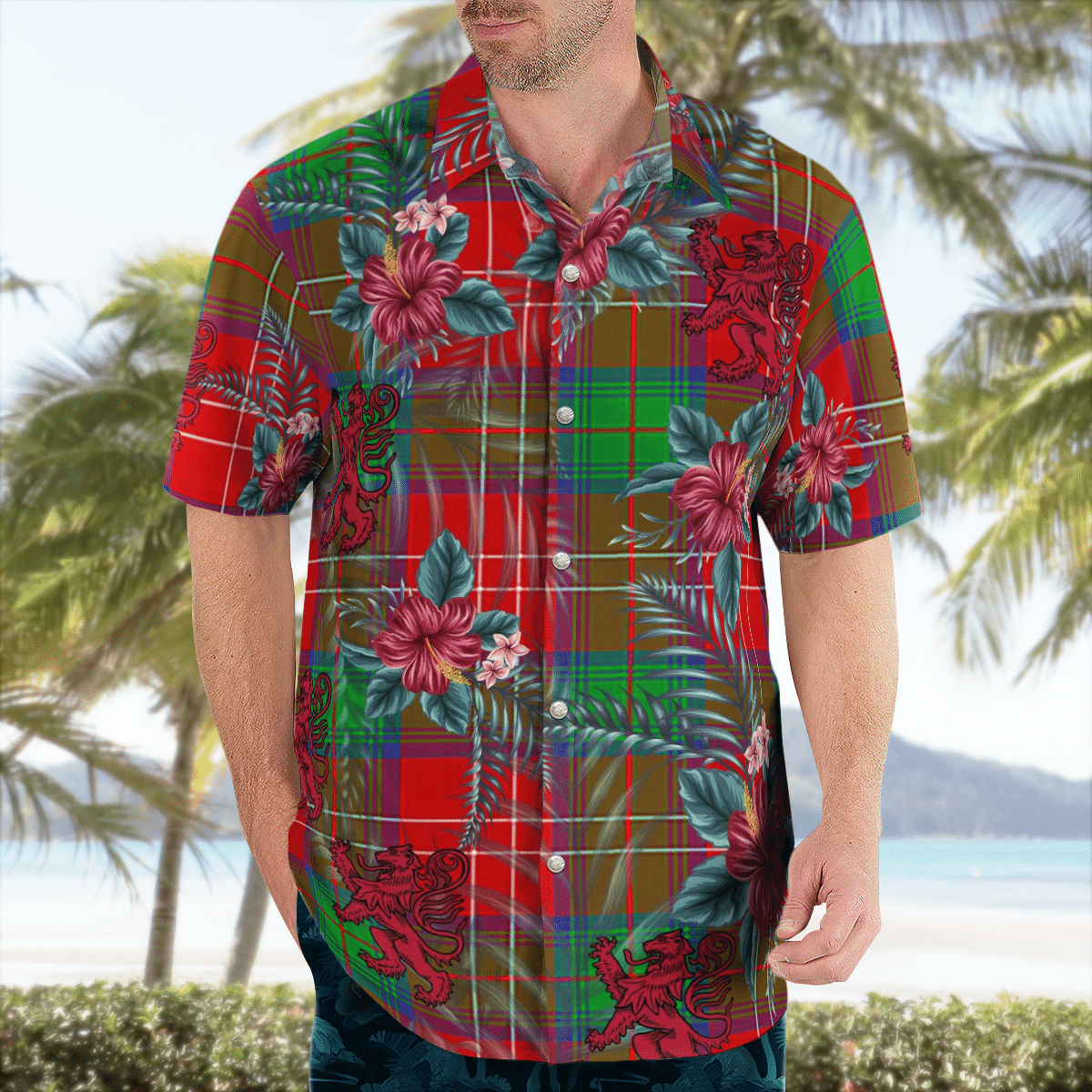 Clan Chisholm Tartan Scottish Lion Hawaiian Shirt KE74 Chisholm Tartan Tartan Hawaii Shirt   