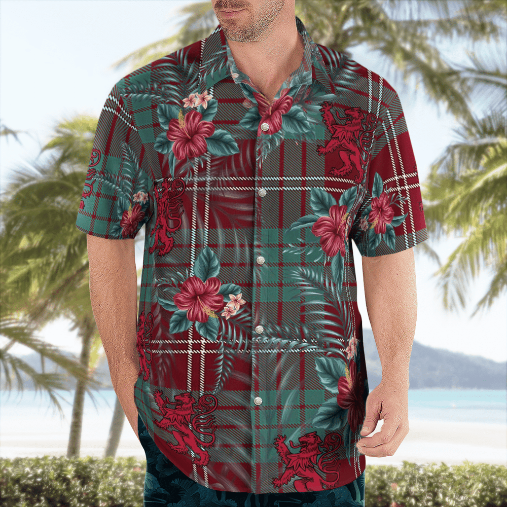 Clan Crawford Modern Tartan Scottish Lion Hawaiian Shirt CT68 Crawford Modern Tartan Tartan Hawaii Shirt   