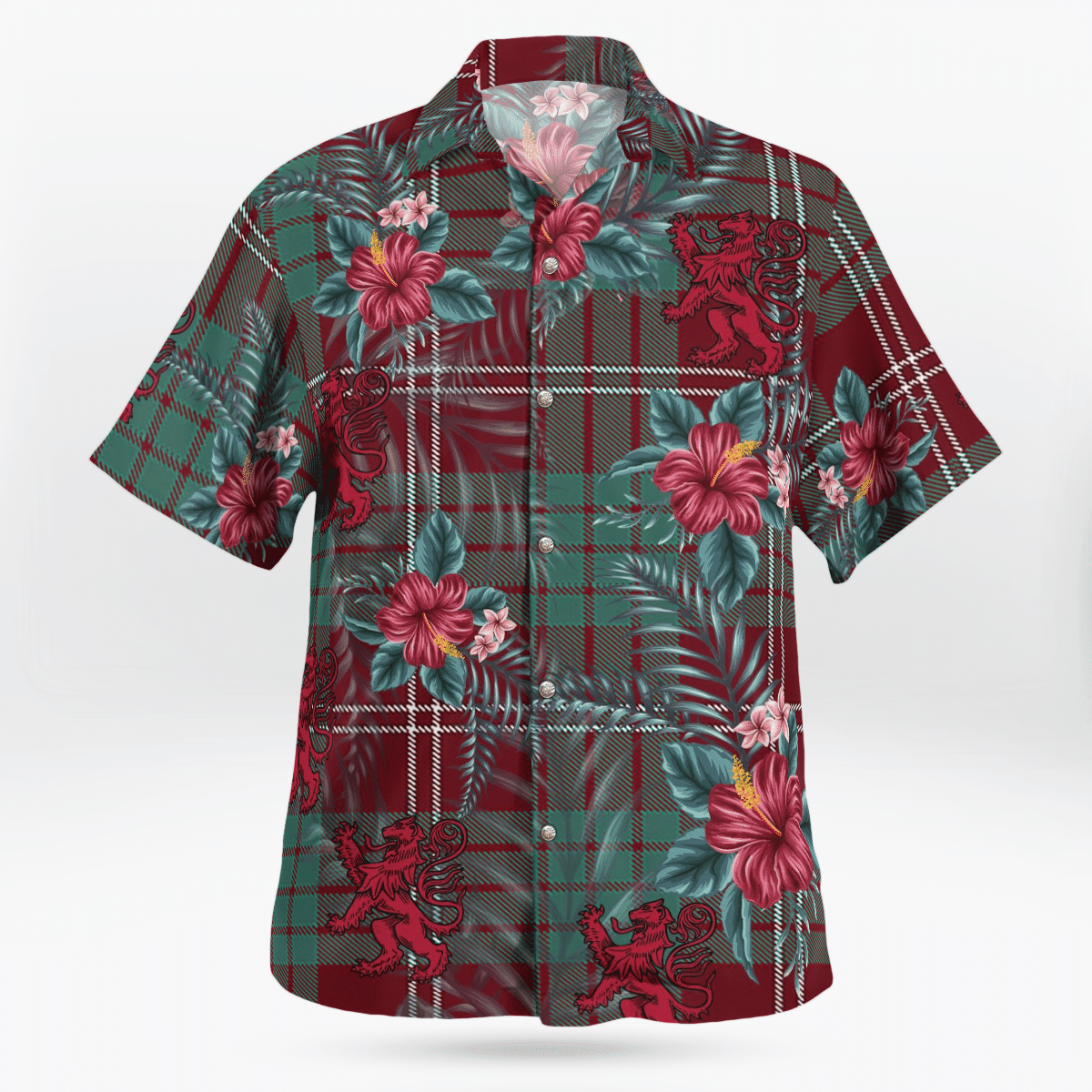 Clan Crawford Modern Tartan Scottish Lion Hawaiian Shirt CT68 Crawford Modern Tartan Tartan Hawaii Shirt   