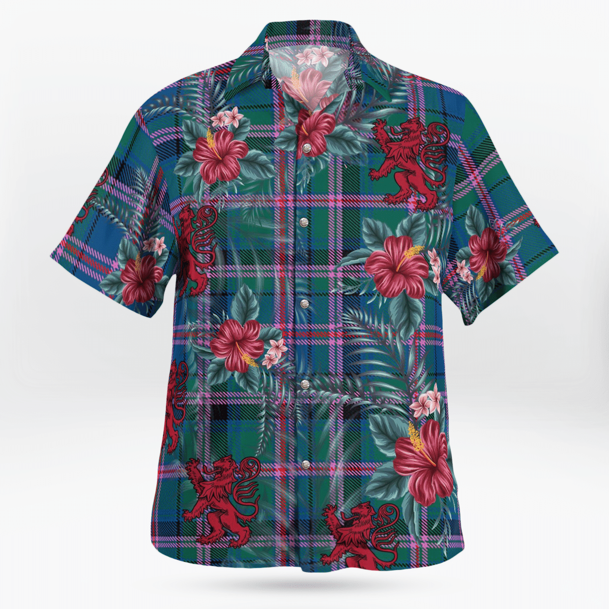 Clan Cooper Ancient  Tartan Scottish Lion Hawaiian Shirt QO29 Cooper Ancient Tartan Tartan Hawaii Shirt   