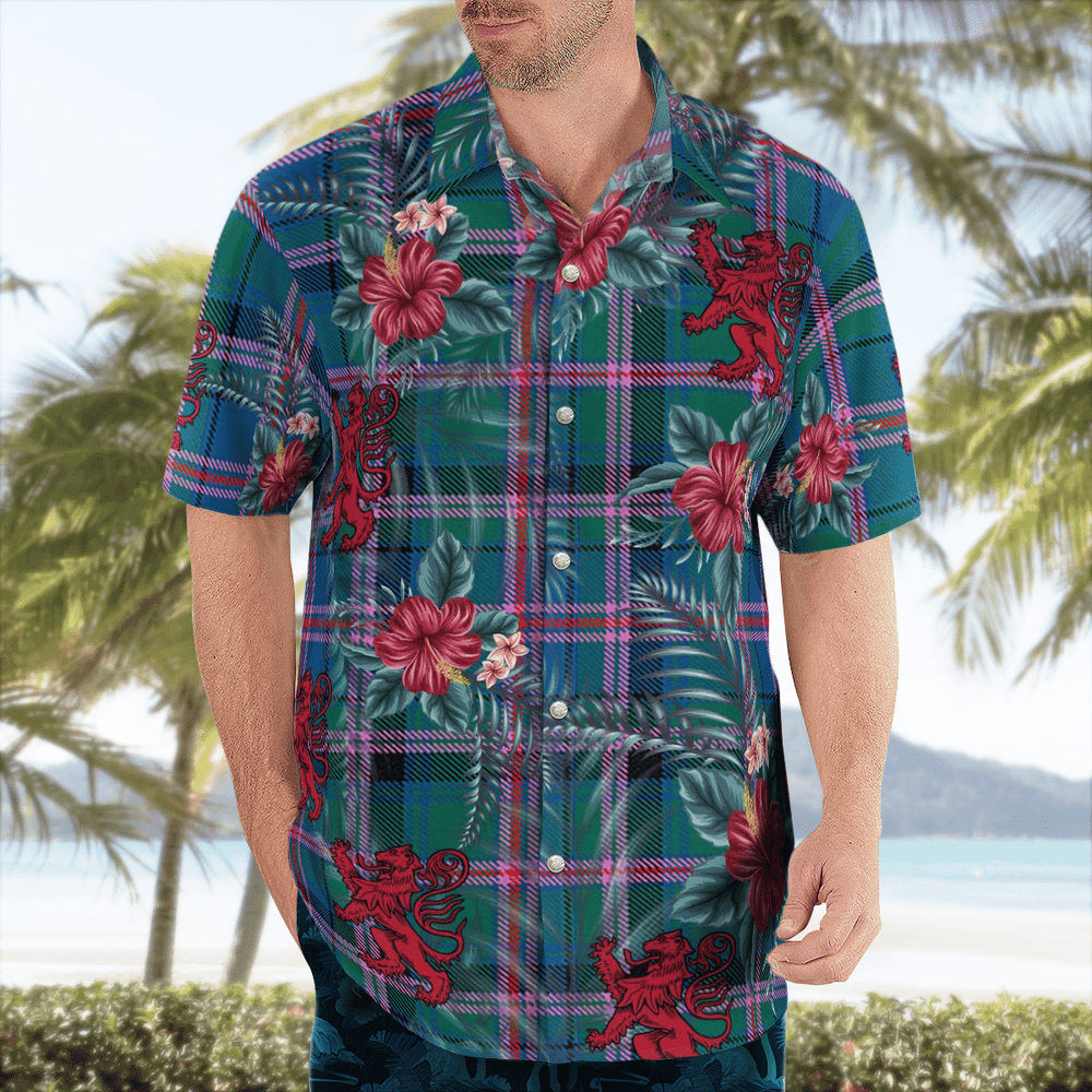 Clan Cooper Ancient  Tartan Scottish Lion Hawaiian Shirt QO29 Cooper Ancient Tartan Tartan Hawaii Shirt   