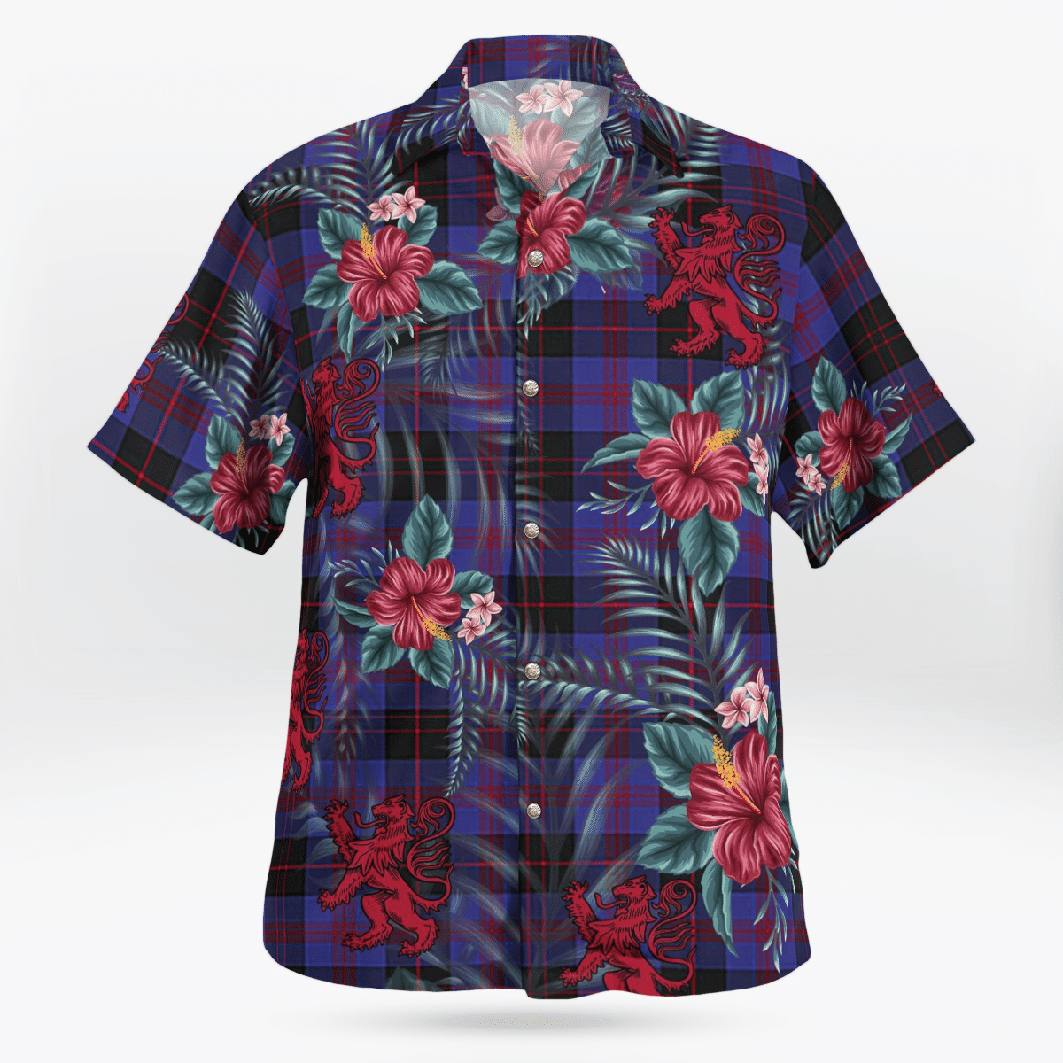 Clan Horsburgh Tartan Scottish Lion Hawaiian Shirt TV95 Horsburgh Tartan Tartan Hawaii Shirt   