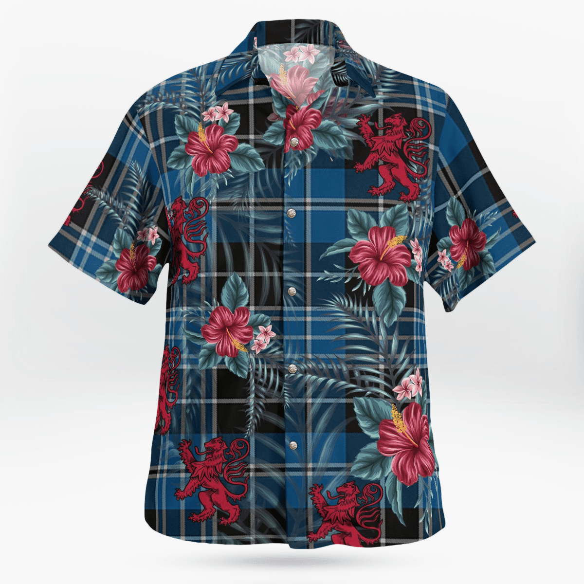 Clan Clergy Blue Tartan Scottish Lion Hawaiian Shirt MF54 Clergy Blue Tartan Tartan Hawaii Shirt   