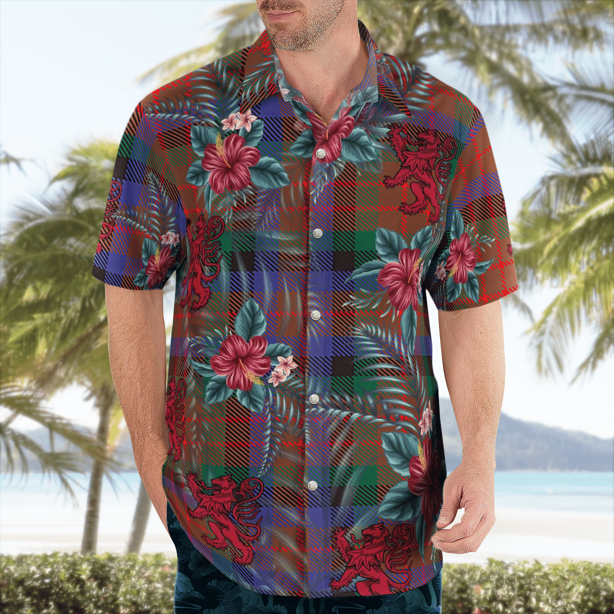 Clan MacDuff Hunting Modern Tartan Scottish Lion Hawaiian Shirt AS30 MacDuff Hunting Modern Tartan Tartan Hawaii Shirt   