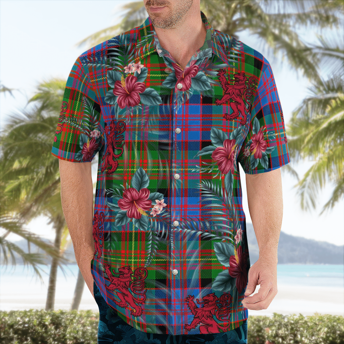 Clan Carnegie Ancient Tartan Scottish Lion Hawaiian Shirt RT38 Carnegie Ancient Tartan Tartan Hawaii Shirt   