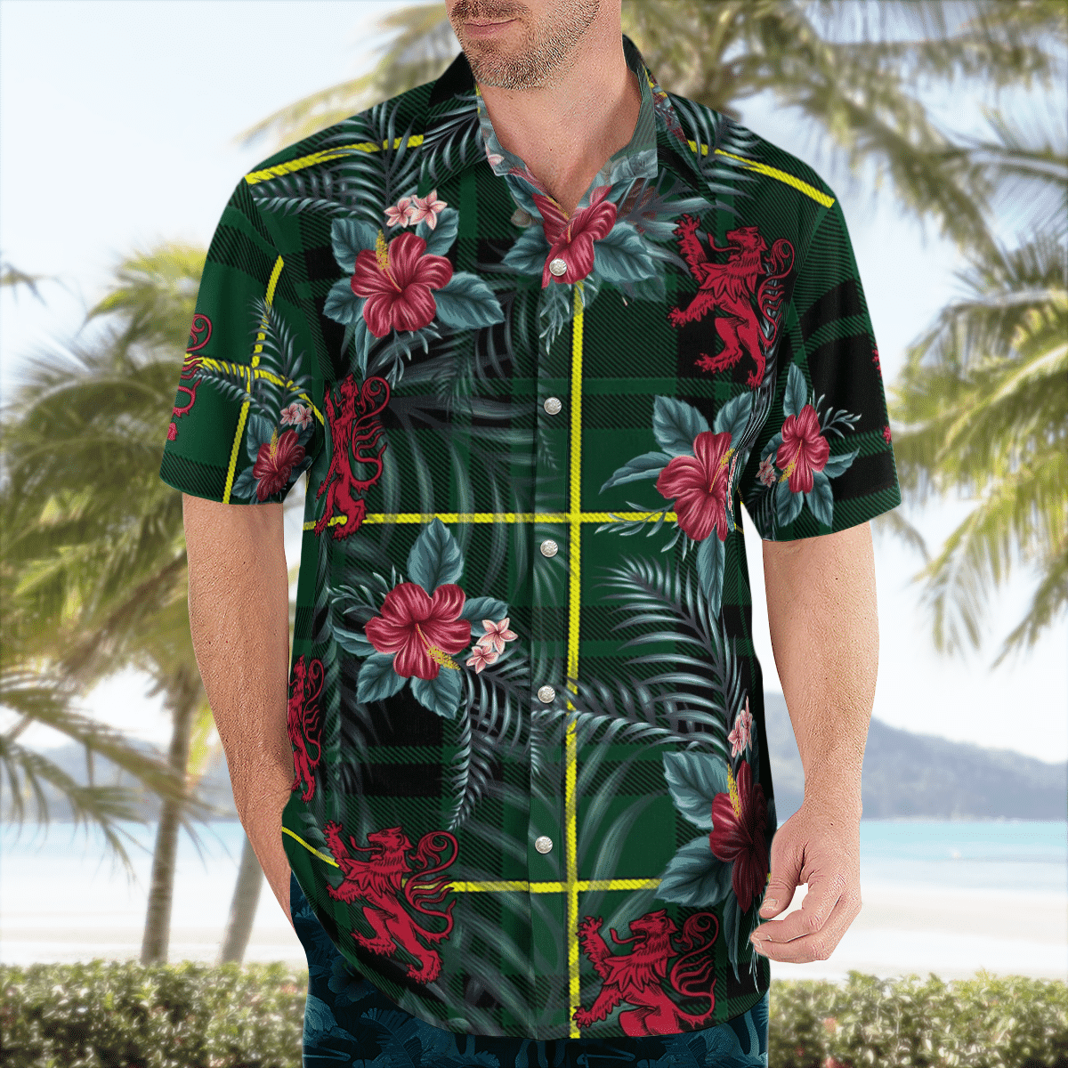 Clan MacArthur Modern Tartan Scottish Lion Hawaiian Shirt VC57 MacArthur Modern Tartan Tartan Hawaii Shirt   