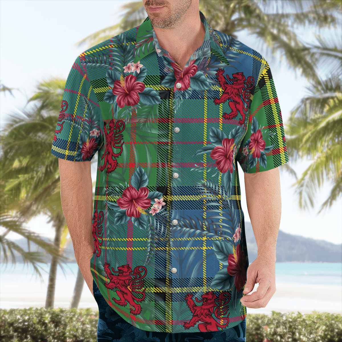 Clan MacMillan Hunting Ancient Tartan Scottish Lion Hawaiian Shirt RJ53 MacMillan Hunting Ancient Tartan Tartan Hawaii Shirt   