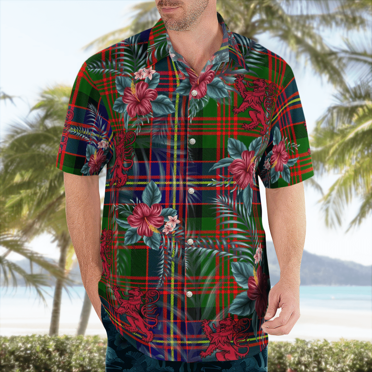 Clan Cochrane Modern Tartan Scottish Lion Hawaiian Shirt NL65 Cochrane Modern Tartan Tartan Hawaii Shirt   