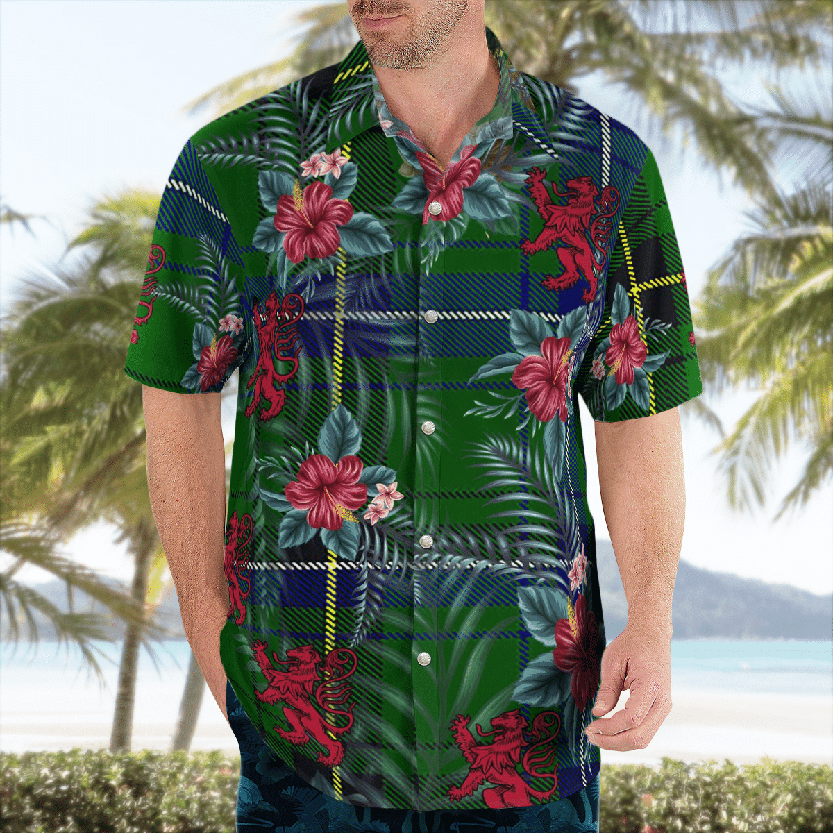 Clan Henderson Modern Tartan Scottish Lion Hawaiian Shirt GR73 Henderson Modern Tartan Tartan Hawaii Shirt   