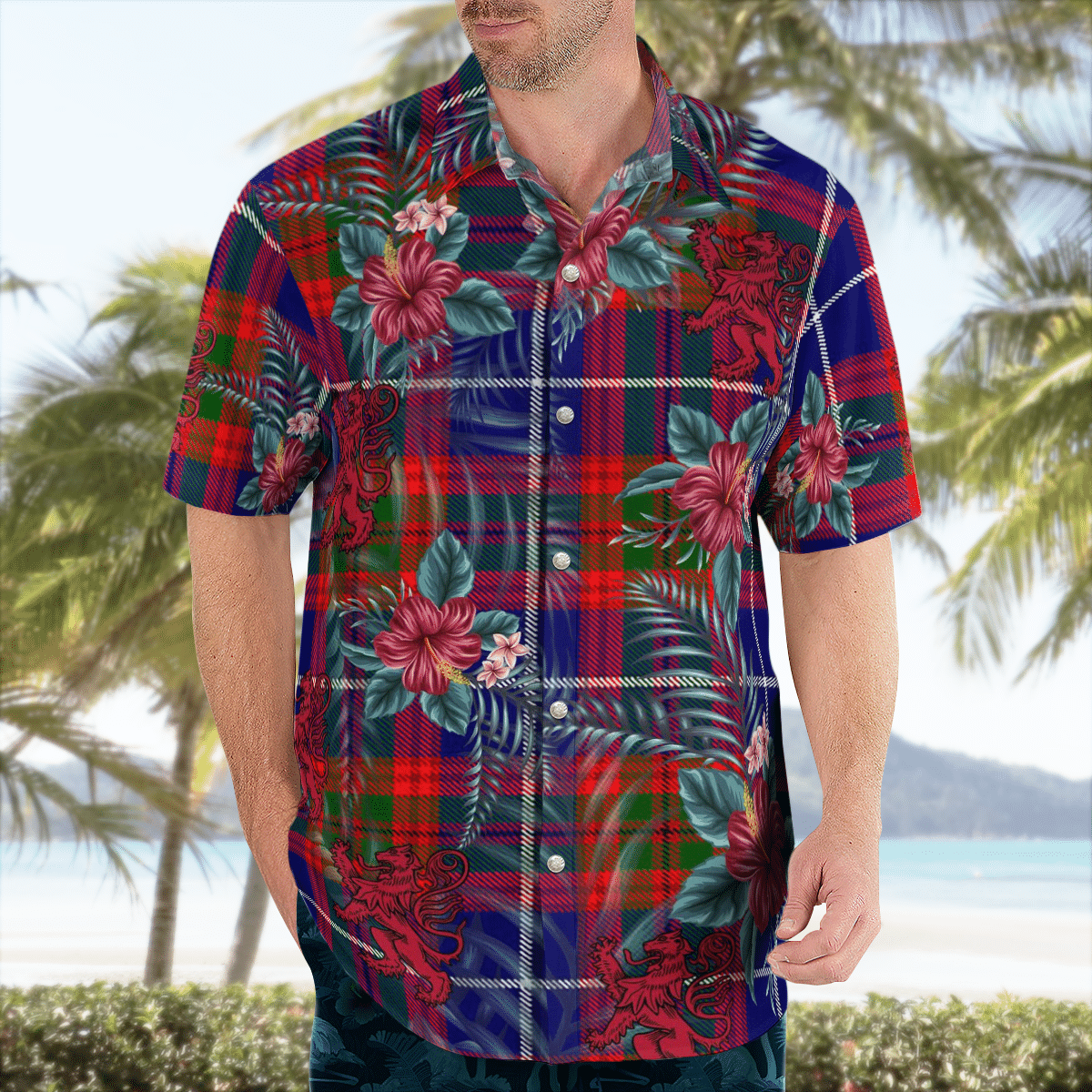 Clan Edinburgh District Tartan Scottish Lion Hawaiian Shirt AF40 Edinburgh District Tartan Tartan Hawaii Shirt   