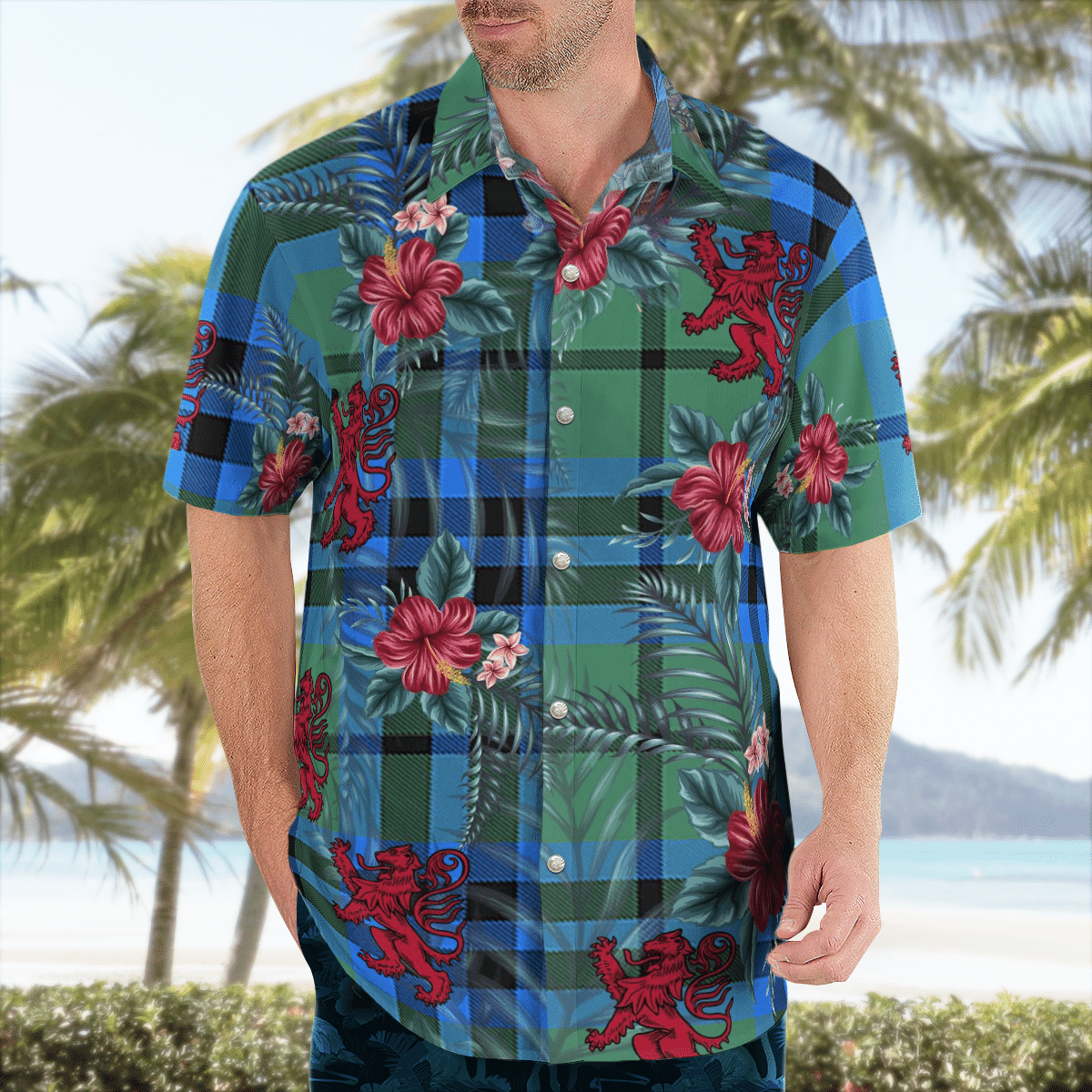 Clan Falconer Tartan Scottish Lion Hawaiian Shirt ZL44 Falconer Tartan Tartan Hawaii Shirt   