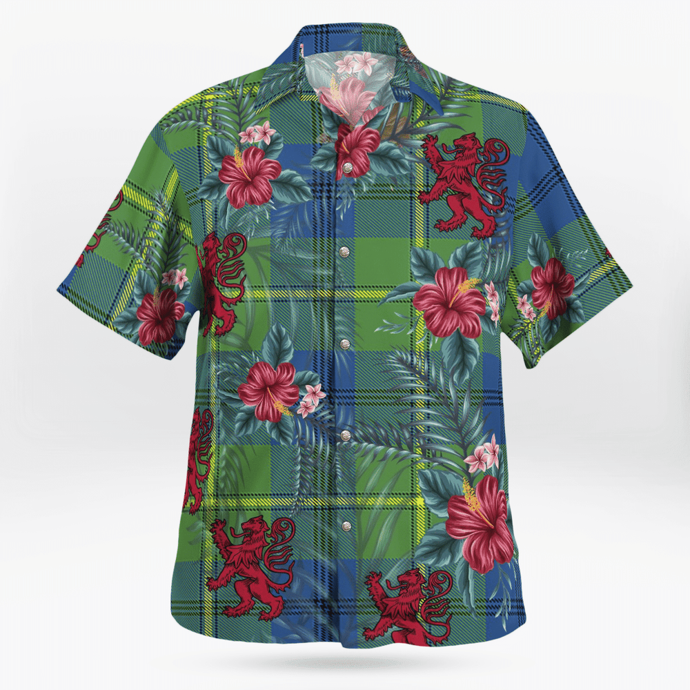 Clan Johnston Ancient Tartan Scottish Lion Hawaiian Shirt GN57 Johnston Ancient Tartan Tartan Hawaii Shirt   