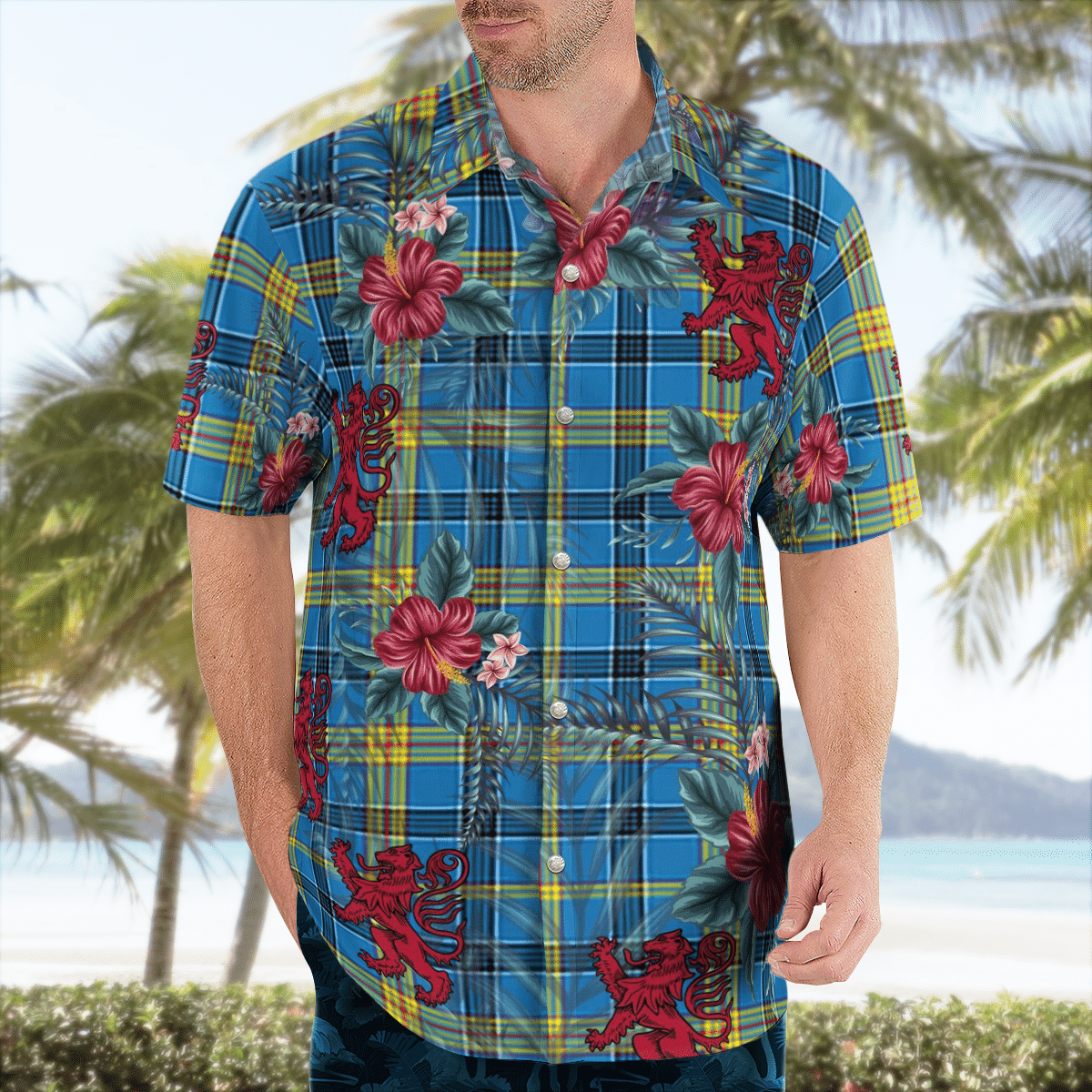 Clan Laing Tartan Scottish Lion Hawaiian Shirt RI89 Laing Tartan Tartan Hawaii Shirt   
