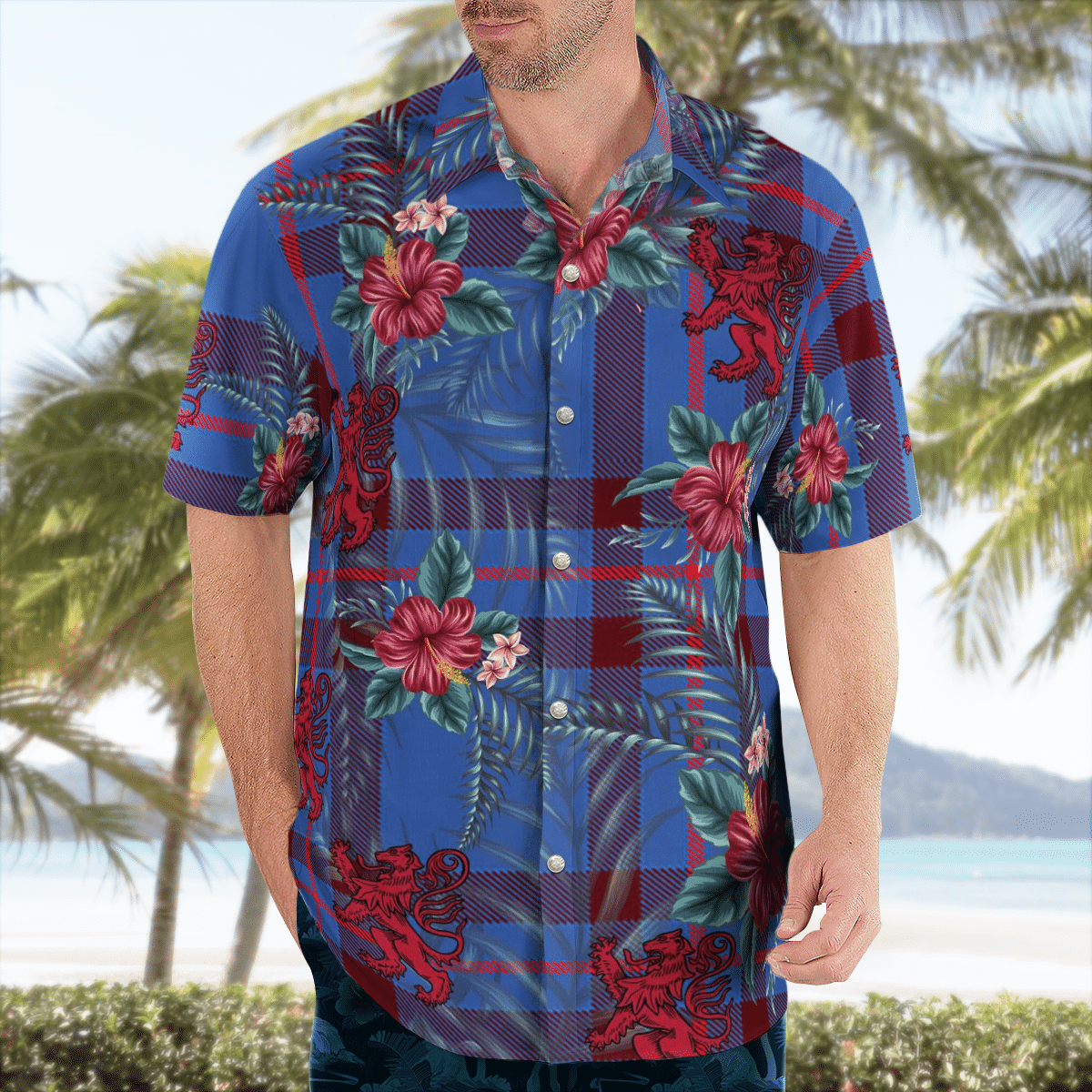 Clan Elliot Modern Tartan Scottish Lion Hawaiian Shirt MZ82 Elliot Modern Tartan Tartan Hawaii Shirt   