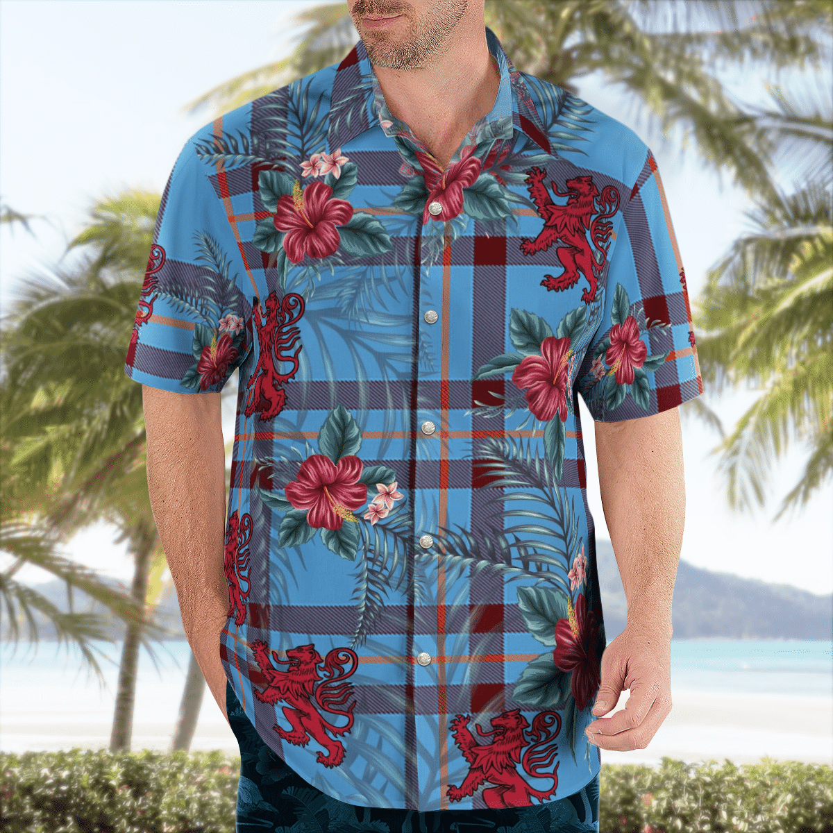 Clan Elliot Ancient Tartan Scottish Lion Hawaiian Shirt DG74 Elliot Ancient Tartan Tartan Hawaii Shirt   
