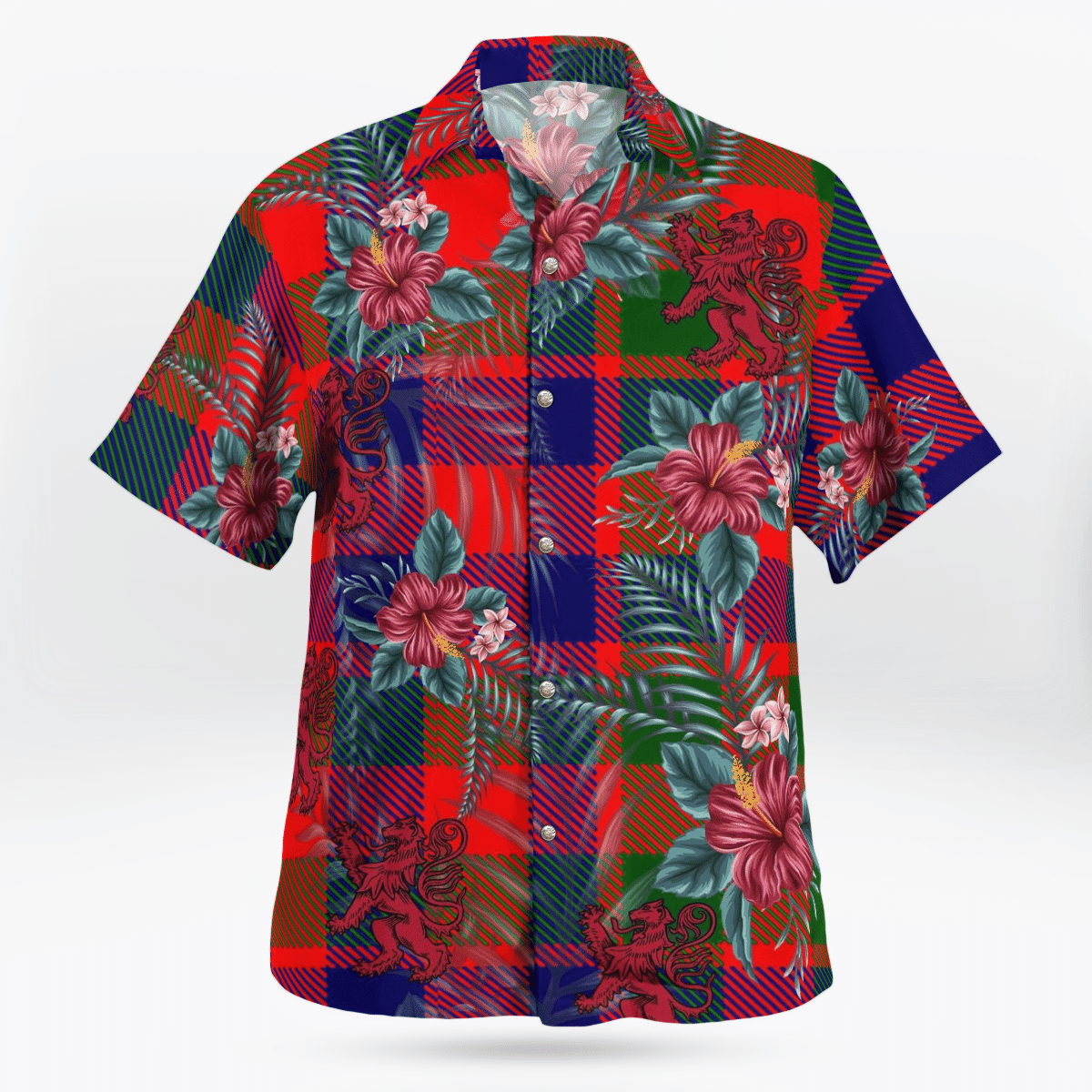 Clan Gow Modern Tartan Scottish Lion Hawaiian Shirt BQ67 Gow Modern Tartan Tartan Hawaii Shirt   