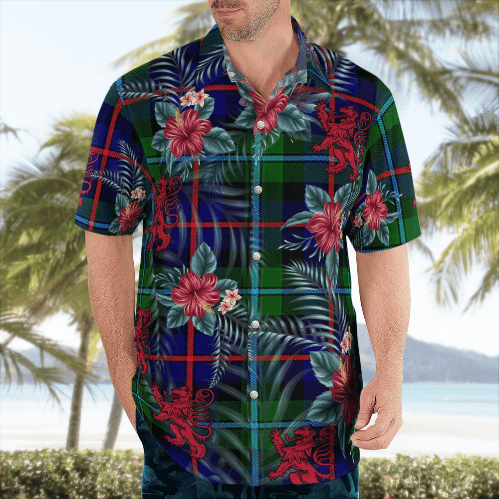 Clan Campbell of Cawdor Modern Tartan Scottish Lion Hawaiian Shirt RL67 Campbell of Cawdor Modern Tartan Tartan Hawaii Shirt   