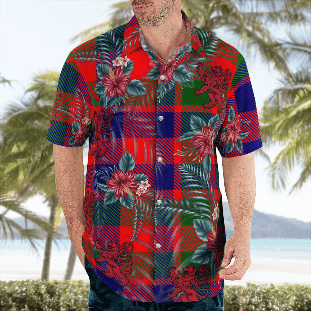 Clan Gow Modern Tartan Scottish Lion Hawaiian Shirt BQ67 Gow Modern Tartan Tartan Hawaii Shirt   