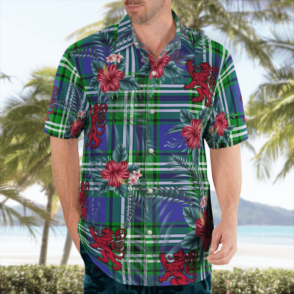 Clan Haliburton Tartan Scottish Lion Hawaiian Shirt FL53 Haliburton Tartan Tartan Hawaii Shirt   