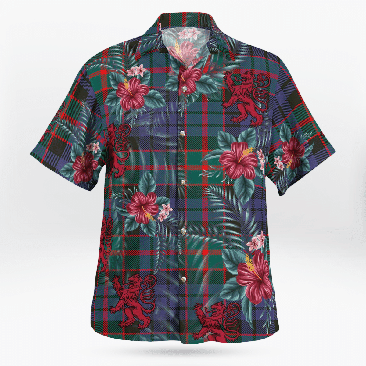 Clan Fletcher of Dunans Tartan Scottish Lion Hawaiian Shirt HJ13 Fletcher of Dunans Tartan Tartan Hawaii Shirt   