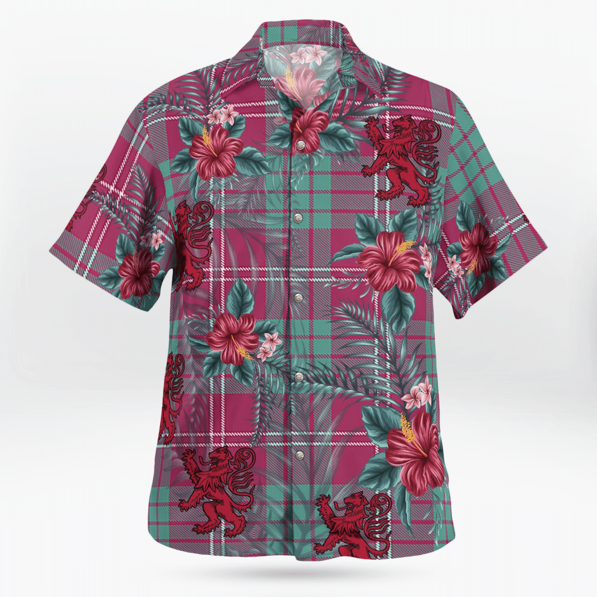 Clan Crawford Ancient Tartan Scottish Lion Hawaiian Shirt HQ46 Crawford Ancient Tartan Tartan Hawaii Shirt   
