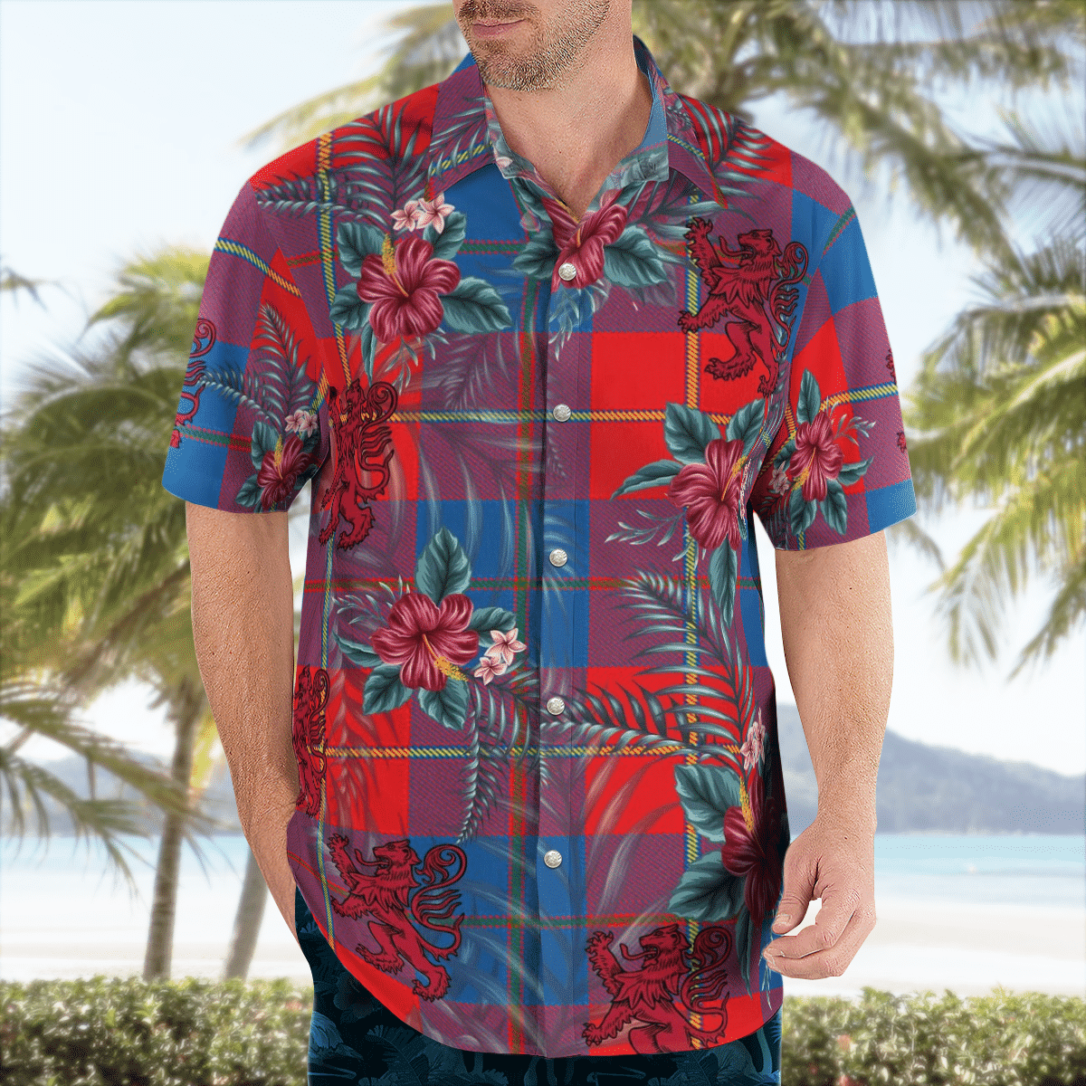 Clan Galloway Red Tartan Scottish Lion Hawaiian Shirt EP94 Galloway Red Tartan Tartan Hawaii Shirt   