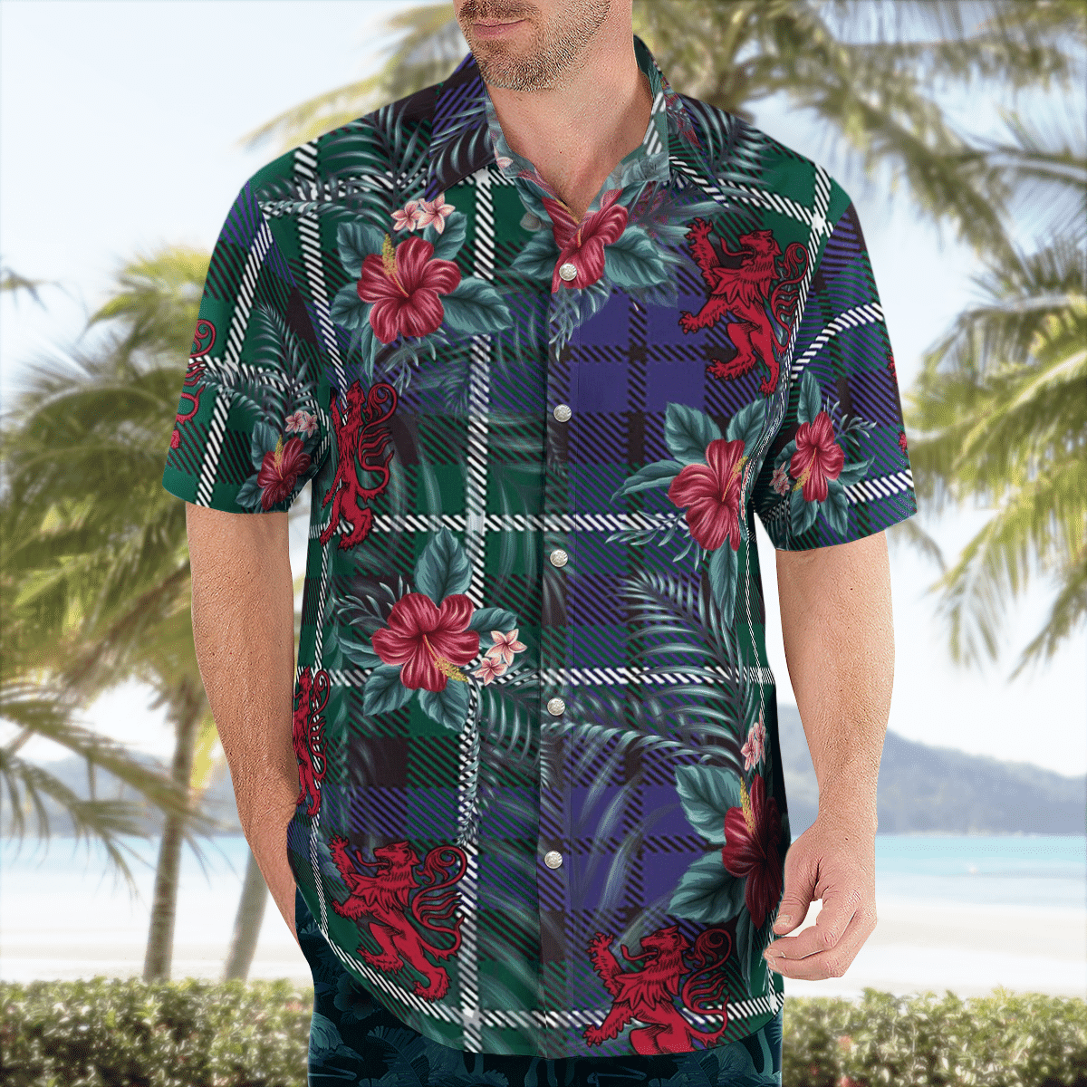Clan Graham of Montrose Modern Tartan Scottish Lion Hawaiian Shirt FT59 Graham of Montrose Modern Tartan Tartan Hawaii Shirt   