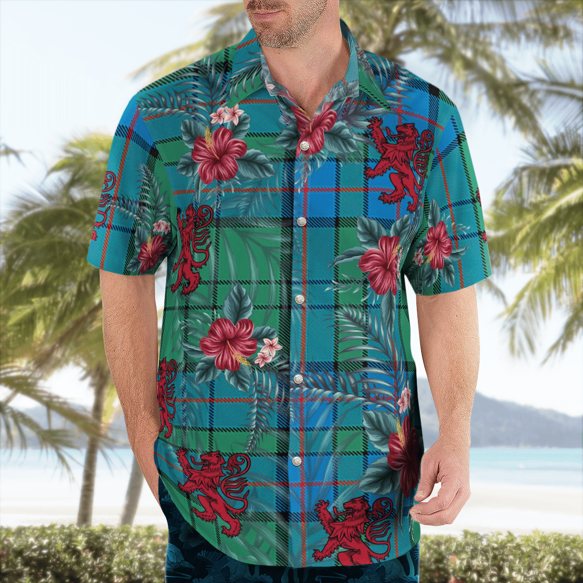 Clan Lockhart Tartan Scottish Lion Hawaiian Shirt VV96 Lockhart Tartan Tartan Hawaii Shirt   