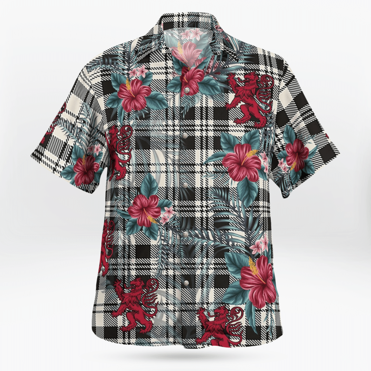 Clan Scott Black & White Ancient Tartan Scottish Lion Hawaiian Shirt AU80 Scott Black & White Ancient Tartan Tartan Hawaii Shirt   
