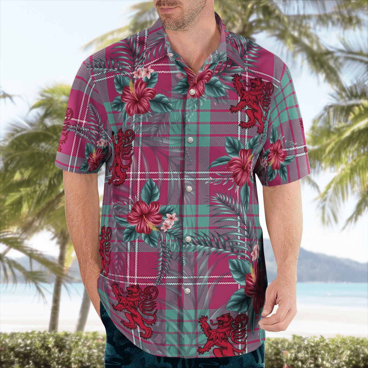 Clan Crawford Ancient Tartan Scottish Lion Hawaiian Shirt HQ46 Crawford Ancient Tartan Tartan Hawaii Shirt   
