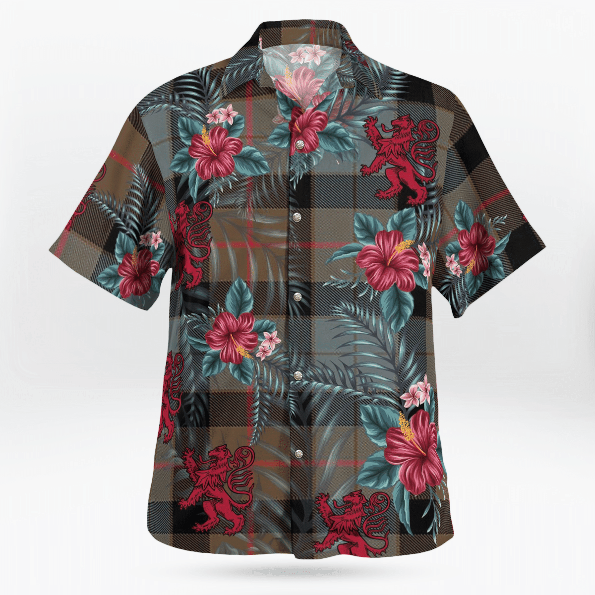 Clan Gunn Weathered Tartan Scottish Lion Hawaiian Shirt CP95 Gunn Weathered Tartan Tartan Hawaii Shirt   