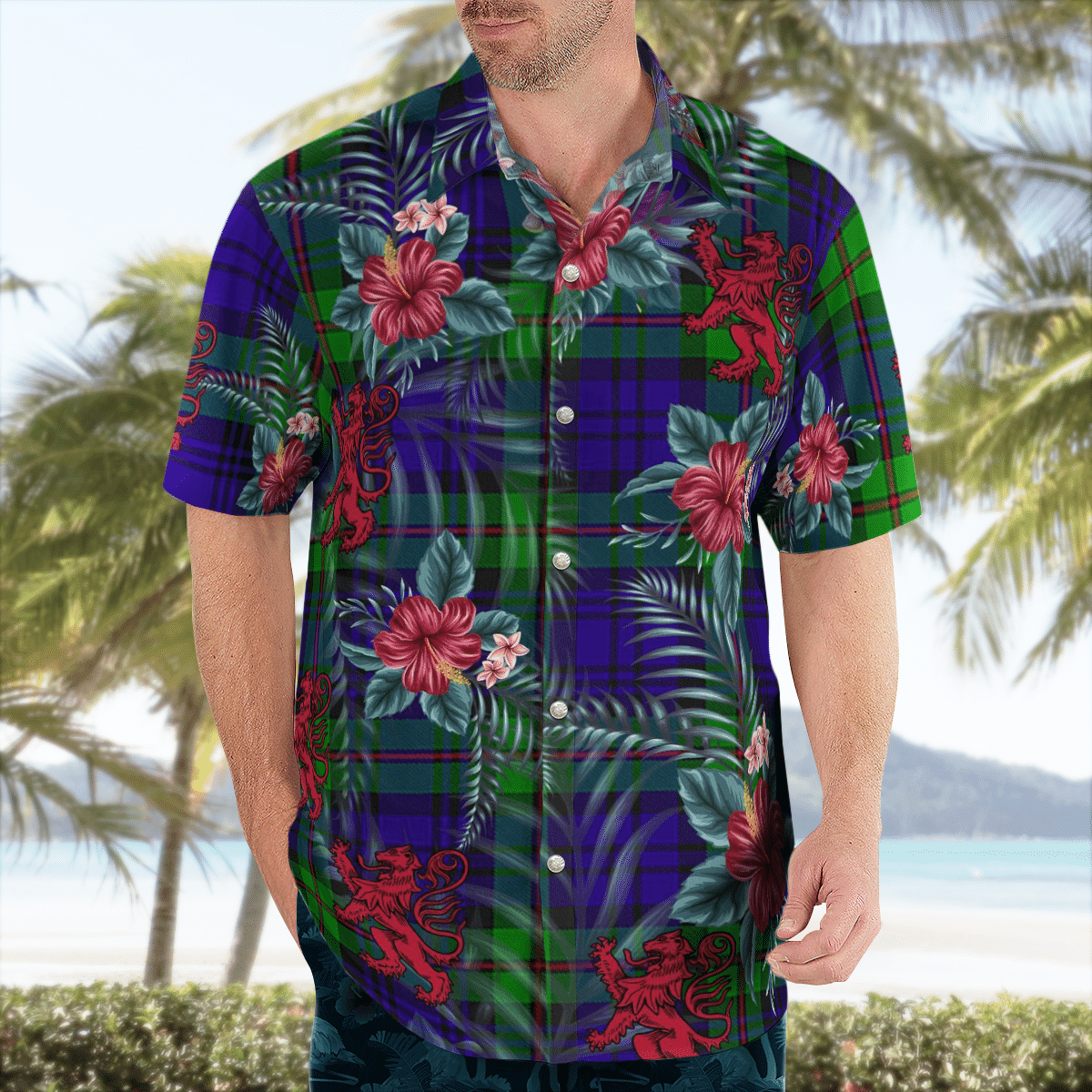 Clan MacKinlay Modern Tartan Scottish Lion Hawaiian Shirt KM74 MacKinlay Modern Tartan Tartan Hawaii Shirt   
