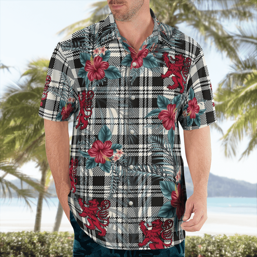 Clan Scott Black & White Ancient Tartan Scottish Lion Hawaiian Shirt AU80 Scott Black & White Ancient Tartan Tartan Hawaii Shirt   