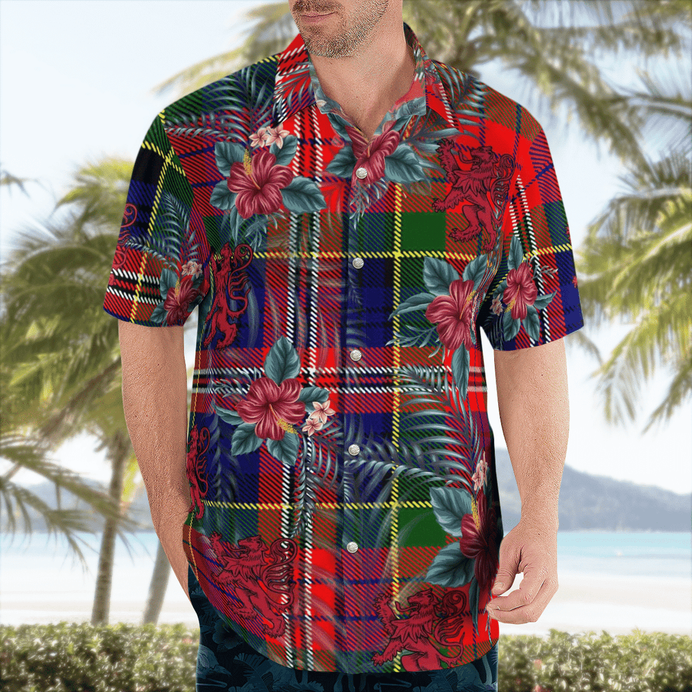 Clan MacPherson Modern Tartan Scottish Lion Hawaiian Shirt ZV67 MacPherson Modern Tartan Tartan Hawaii Shirt   