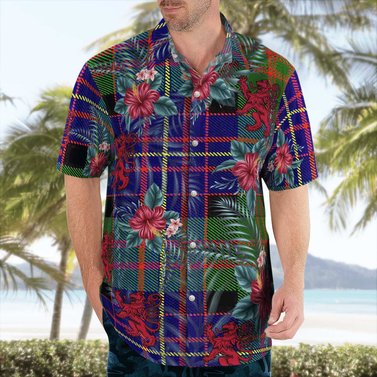 Clan Chalmer Tartan Scottish Lion Hawaiian Shirt KB79 Chalmer Tartan Tartan Hawaii Shirt   