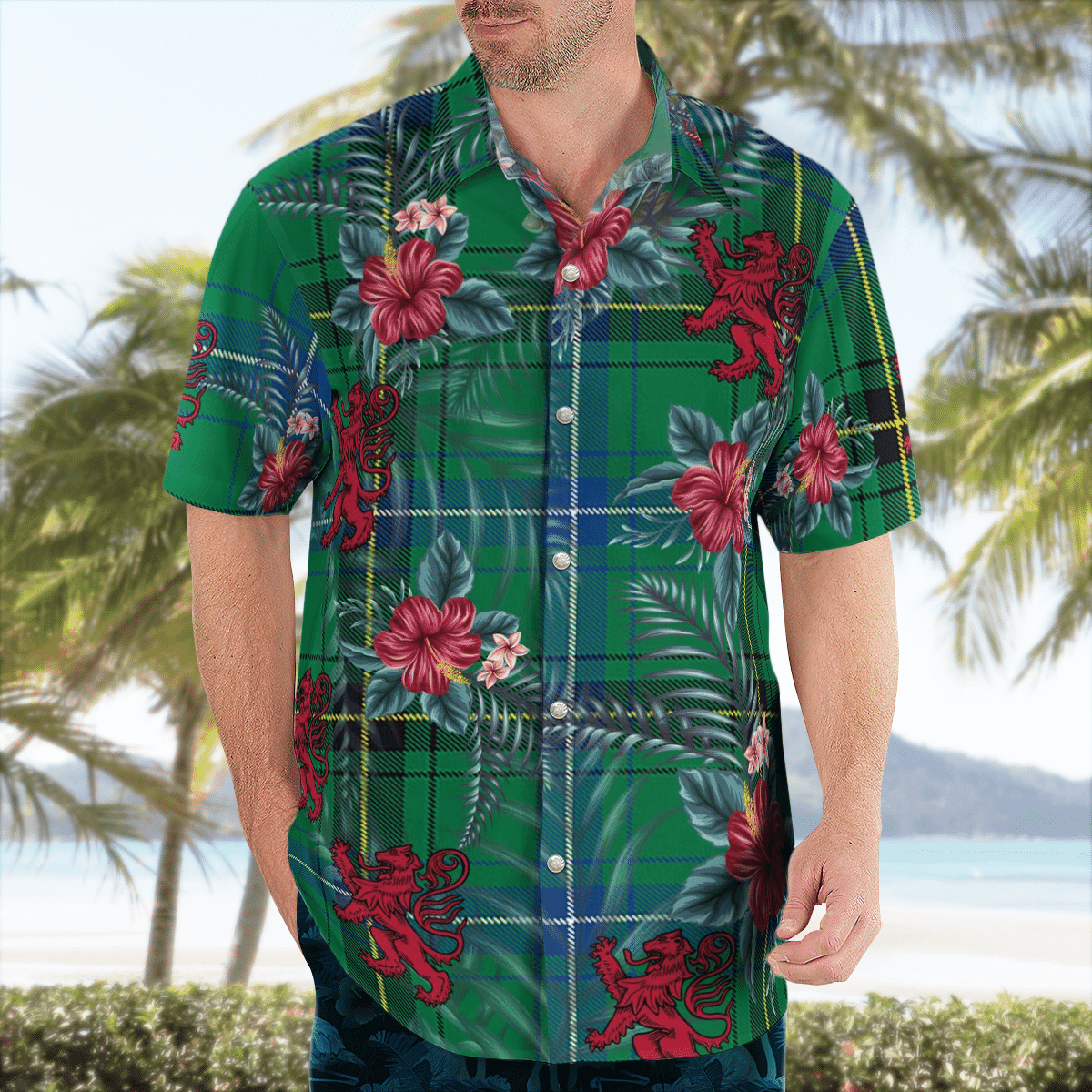 Clan Henderson Ancient Tartan Scottish Lion Hawaiian Shirt MP63 Henderson Ancient Tartan Tartan Hawaii Shirt   