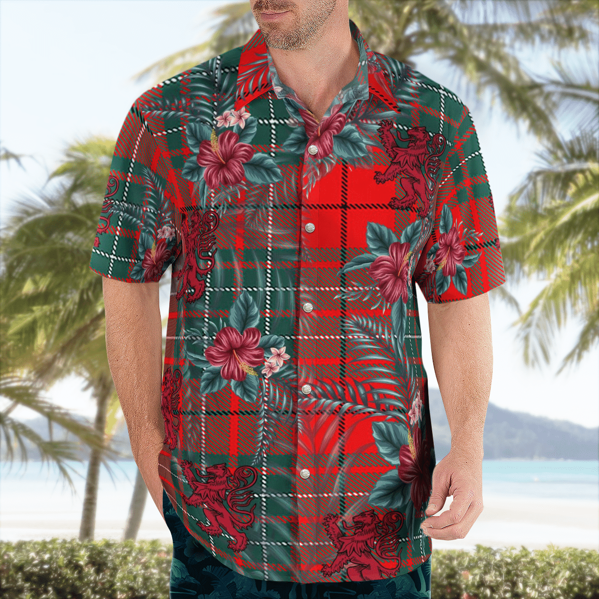 Clan Cumming Modern Tartan Scottish Lion Hawaiian Shirt SD97 Cumming Modern Tartan Tartan Hawaii Shirt   