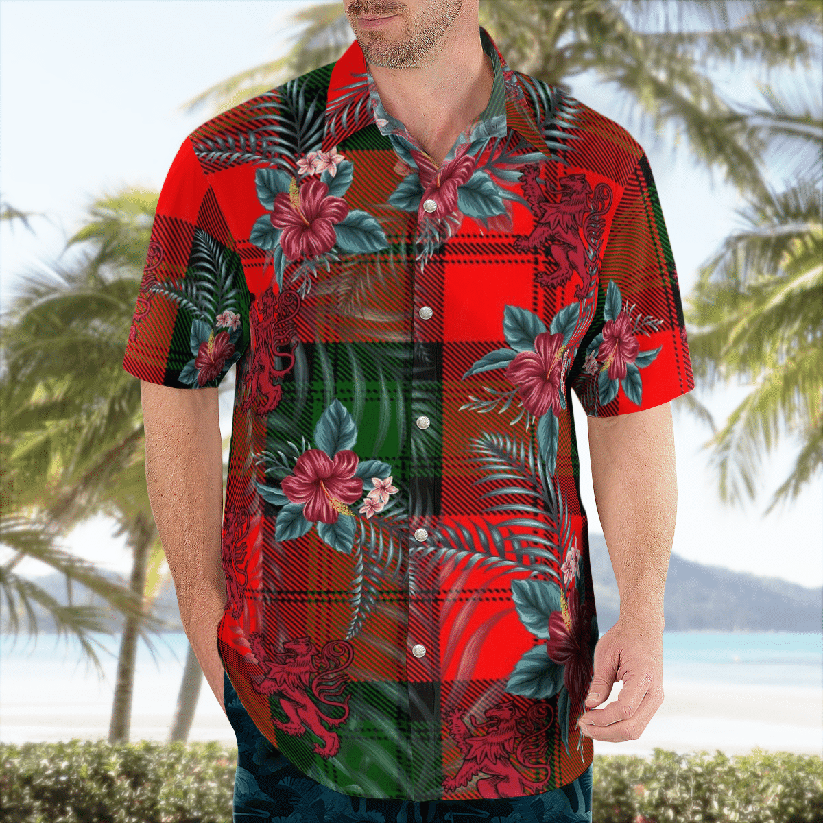 Clan Kerr Modern Tartan Scottish Lion Hawaiian Shirt AP75 Kerr Modern Tartan Tartan Hawaii Shirt   