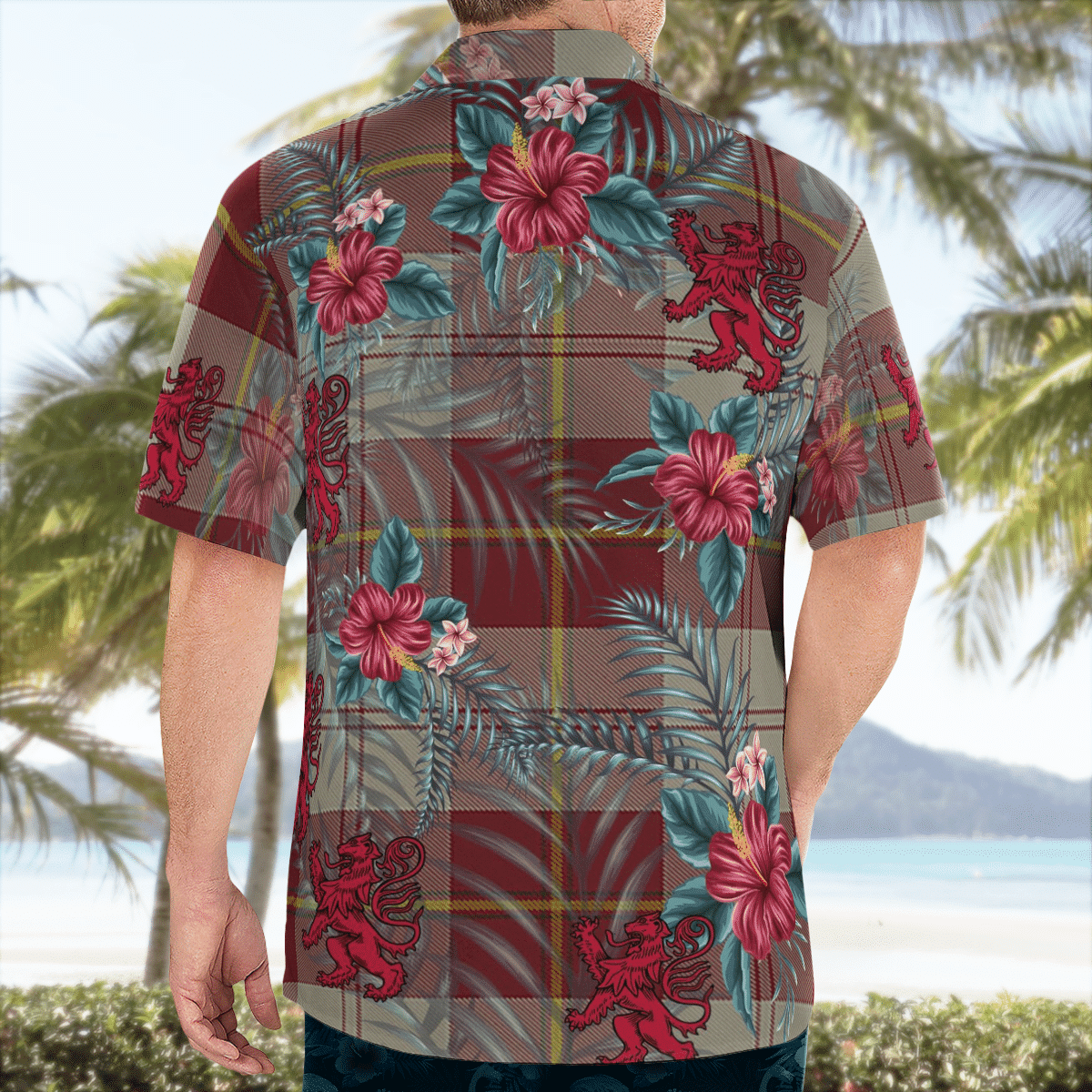 Clan Cunningham Burgundy Dancers Tartan Scottish Lion Hawaiian Shirt PC97 Cunningham Burgundy Dancers Tartan Tartan Hawaii Shirt   