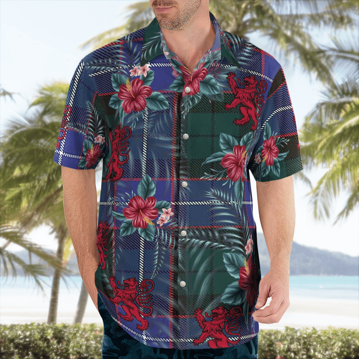 Clan Guthrie Modern Tartan Scottish Lion Hawaiian Shirt SO78 Guthrie Modern Tartan Tartan Hawaii Shirt   