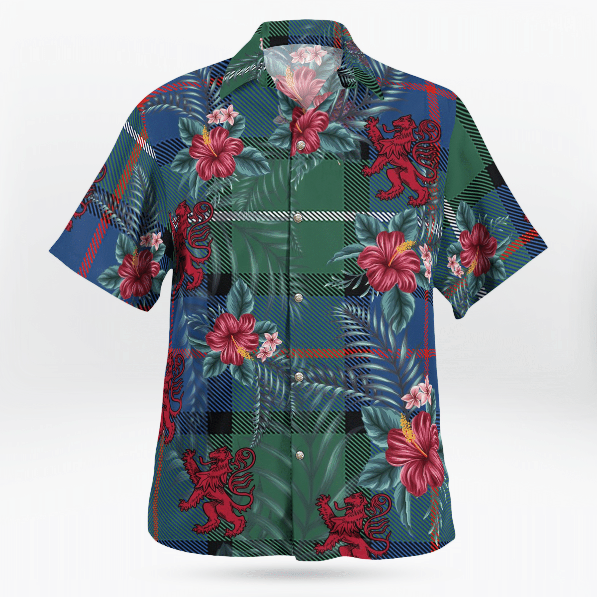 Clan Davidson of Tulloch Tartan Scottish Lion Hawaiian Shirt PU68 Davidson of Tulloch Tartan Tartan Hawaii Shirt   