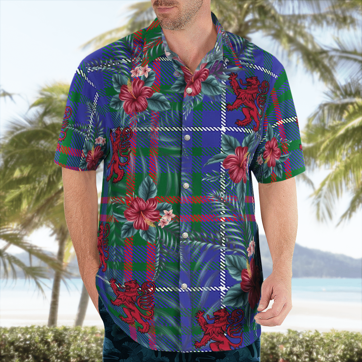 Clan Edmonstone Tartan Scottish Lion Hawaiian Shirt WC36 Edmonstone Tartan Tartan Hawaii Shirt   