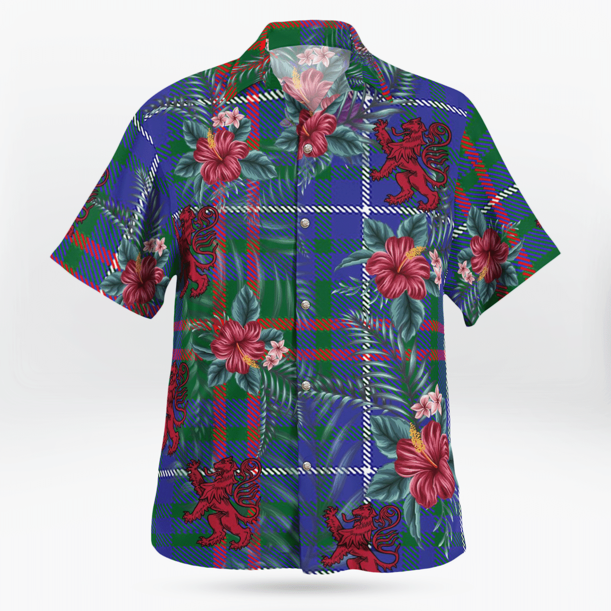 Clan Edmonstone Tartan Scottish Lion Hawaiian Shirt WC36 Edmonstone Tartan Tartan Hawaii Shirt   