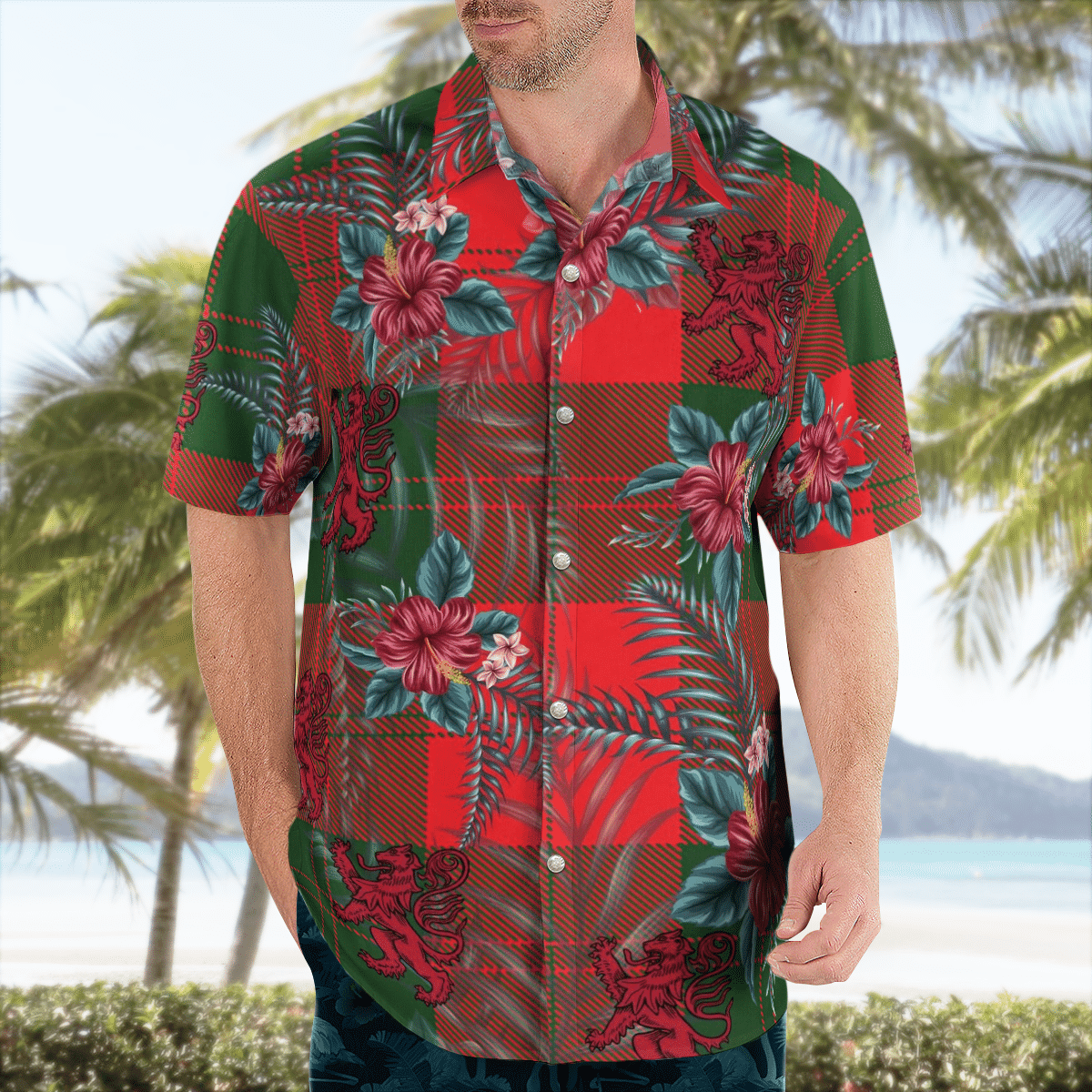 Clan Erskine Modern Tartan Scottish Lion Hawaiian Shirt FT73 Erskine Modern Tartan Tartan Hawaii Shirt   