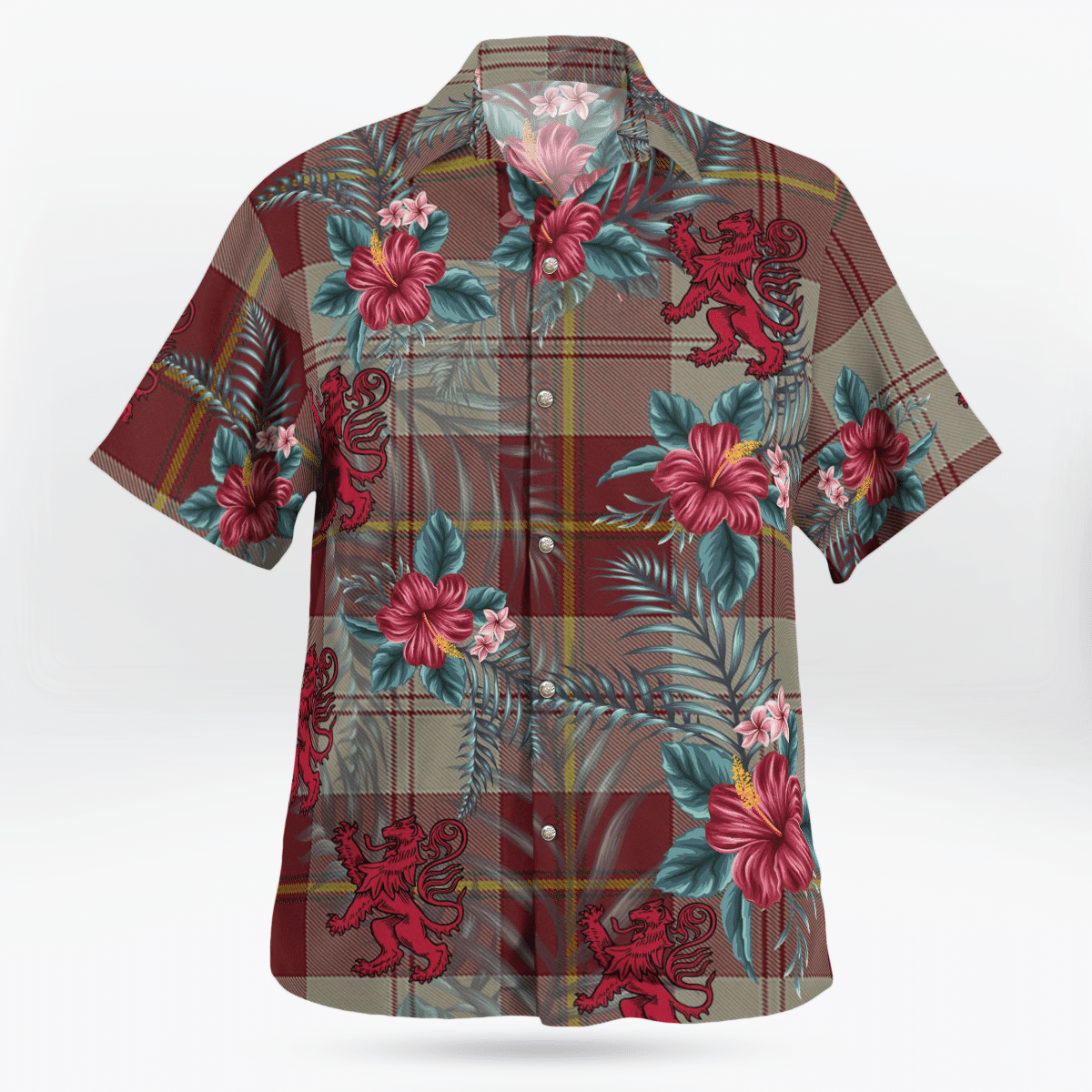 Clan Cunningham Burgundy Dancers Tartan Scottish Lion Hawaiian Shirt PC97 Cunningham Burgundy Dancers Tartan Tartan Hawaii Shirt   